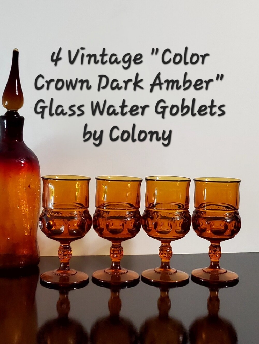 (4) Kings Crown Color Crown Amber (Dark) 7oz Goblets Colony by Indiana Glass - Picture 2 of 16